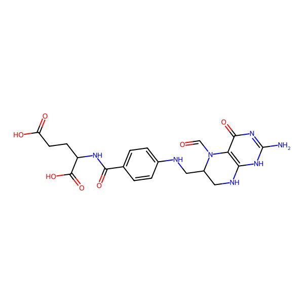 2D Structure of (2R)-2-[[4-[(2-amino-5-formyl-4-oxo-1,6,7,8-tetrahydropteridin-6-yl)methylamino]benzoyl]amino]pentanedioic acid