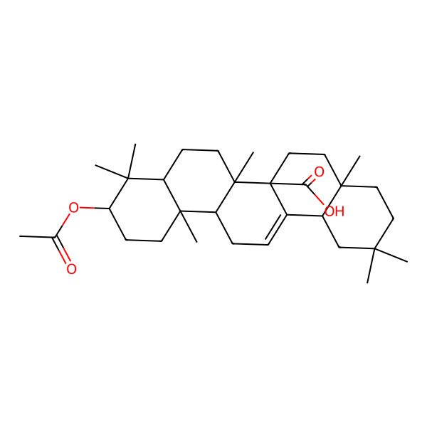 2D Structure of (4aR,6aR,6aR,6bR,8aR,10R,12aR,14bR)-10-acetyloxy-2,2,4a,6b,9,9,12a-heptamethyl-1,3,4,5,6,6a,7,8,8a,10,11,12,13,14b-tetradecahydropicene-6a-carboxylic acid