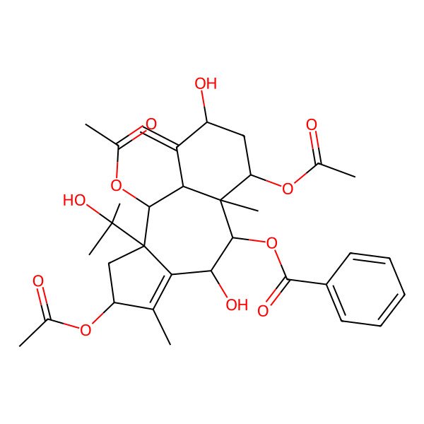 2D Structure of (1S)-2alpha,7beta,13alpha-Triacetoxy-9alpha-(benzoyloxy)-11,15-seco-1,11-cyclotaxa-4(20),11-diene-5alpha,10beta,15-triol 2D Structure of (1S)-2alpha,7beta,13alpha-Triacetoxy-9alpha-(benzoyloxy)-11,15-seco-1,11-cyclotaxa-4(20),11-diene-5alpha,10beta,15-triol