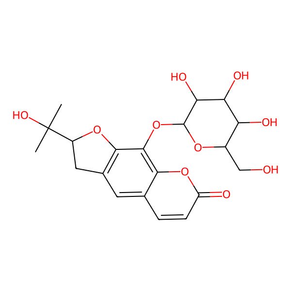 2D Structure of (2S)-2-(2-hydroxypropan-2-yl)-9-[(2S,3R,4R,5S,6R)-3,4,5-trihydroxy-6-(hydroxymethyl)oxan-2-yl]oxy-2,3-dihydrofuro[3,2-g]chromen-7-one