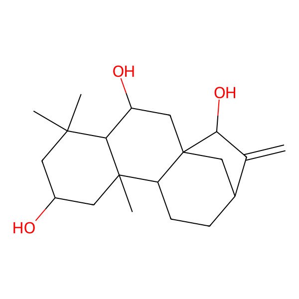 2D Structure of (1S,3R,4R,7R,9S,10S,13R,15S)-5,5,9-trimethyl-14-methylidenetetracyclo[11.2.1.01,10.04,9]hexadecane-3,7,15-triol