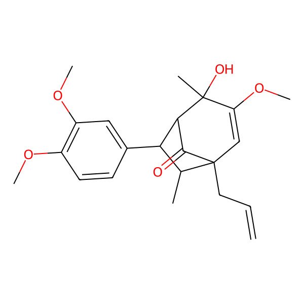 2D Structure of (4R)-6-(3,4-dimethoxyphenyl)-4-hydroxy-3-methoxy-4,7-dimethyl-1-prop-2-enylbicyclo[3.2.1]oct-2-en-8-one