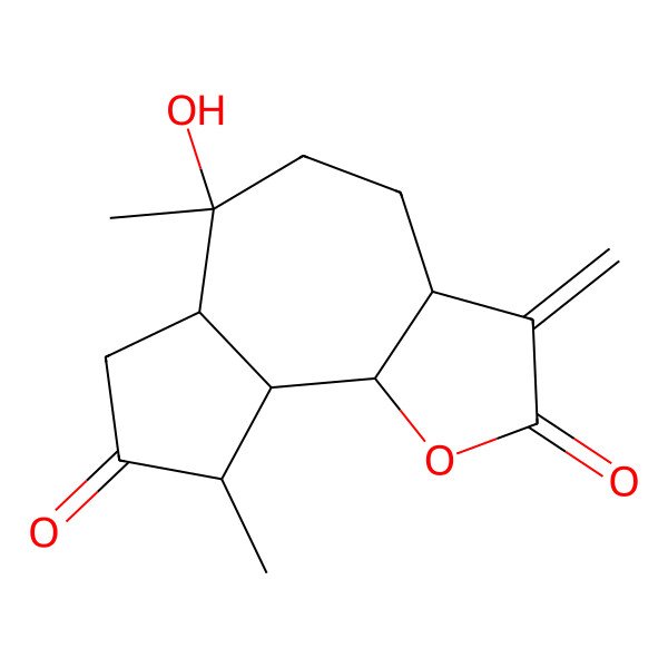 2D Structure of (3aS,6R,6aR,9S,9aR,9bR)-6-hydroxy-6,9-dimethyl-3-methylidene-3a,4,5,6a,7,9,9a,9b-octahydroazuleno[4,5-b]furan-2,8-dione