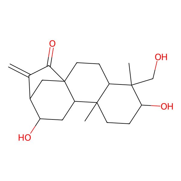 2D Structure of (1R,4S,5S,6R,9R,10S,12S,13R)-6,12-dihydroxy-5-(hydroxymethyl)-5,9-dimethyl-14-methylidenetetracyclo[11.2.1.01,10.04,9]hexadecan-15-one