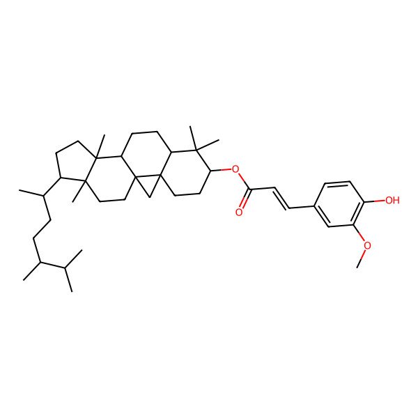 2D Structure of [(1S,3R,6S,16R)-15-(5,6-dimethylheptan-2-yl)-7,7,12,16-tetramethyl-6-pentacyclo[9.7.0.01,3.03,8.012,16]octadecanyl] (Z)-3-(4-hydroxy-3-methoxyphenyl)prop-2-enoate