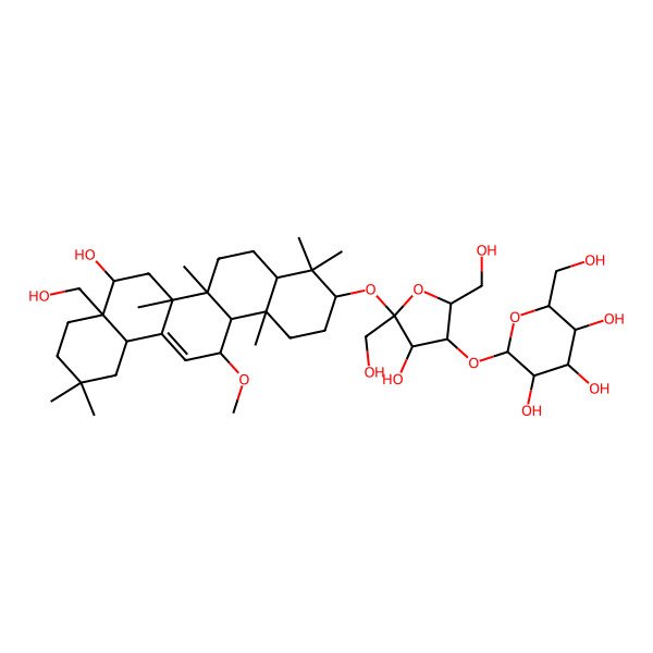 2D Structure of (2S,3R,4S,5S,6R)-2-[(2R,3S,4S,5R)-4-hydroxy-5-[[8-hydroxy-8a-(hydroxymethyl)-14-methoxy-4,4,6a,6b,11,11,14b-heptamethyl-1,2,3,4a,5,6,7,8,9,10,12,12a,14,14a-tetradecahydropicen-3-yl]oxy]-2,5-bis(hydroxymethyl)oxolan-3-yl]oxy-6-(hydroxymethyl)oxane-3,4,5-triol
