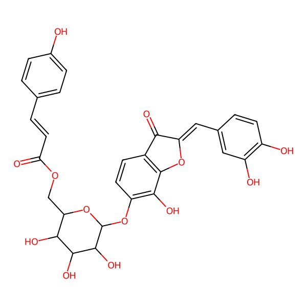 2D Structure of (Z)-6-[[6-O-[3-(4-Hydroxyphenyl)-1-oxo-2-propenyl]-beta-D-glucopyranosyl]oxy]-3',4',7-trihydroxyaurone