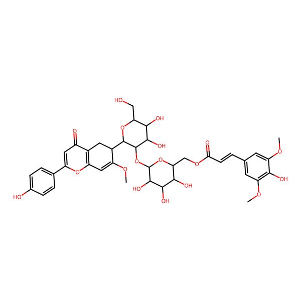 2D Structure of [(2R,3S,4S,5R,6S)-6-[(2S,3R,4S,5S,6R)-4,5-dihydroxy-6-(hydroxymethyl)-2-[2-(4-hydroxyphenyl)-7-methoxy-4-oxo-5,6-dihydrochromen-6-yl]oxan-3-yl]oxy-3,4,5-trihydroxyoxan-2-yl]methyl (E)-3-(4-hydroxy-3,5-dimethoxyphenyl)prop-2-enoate