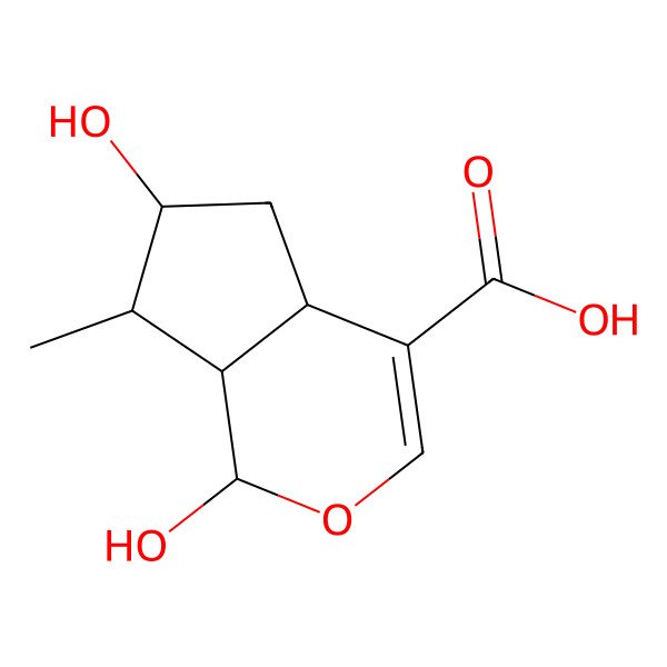 2D Structure of (1R,4aS,6S,7R,7aS)-1,6-dihydroxy-7-methyl-1,4a,5,6,7,7a-hexahydrocyclopenta[c]pyran-4-carboxylic acid