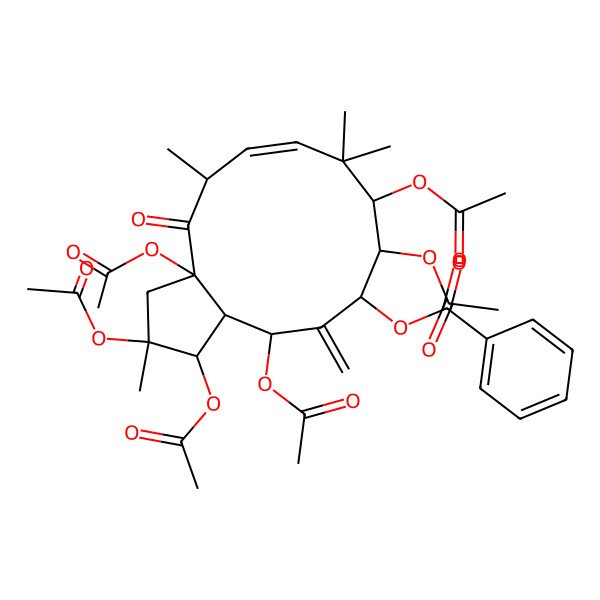 2D Structure of [(1R,2R,3aR,5S,6E,9S,10S,11S,13R,13aS)-1,2,3a,9,10,13-hexaacetyloxy-2,5,8,8-tetramethyl-12-methylidene-4-oxo-1,3,5,9,10,11,13,13a-octahydrocyclopenta[12]annulen-11-yl] benzoate
