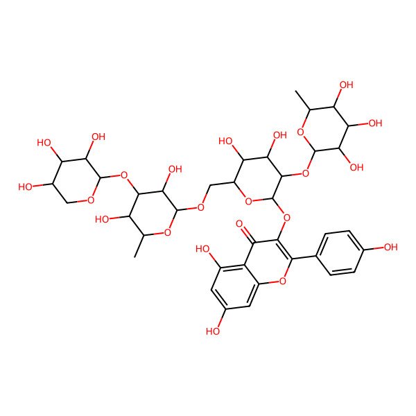 2D Structure of 3-[(2S,3R,4S,5R,6R)-6-[[(2R,3R,4R,5S,6S)-3,5-dihydroxy-6-methyl-4-[(2S,3R,4S,5R)-3,4,5-trihydroxyoxan-2-yl]oxyoxan-2-yl]oxymethyl]-4,5-dihydroxy-3-[(2S,3R,4R,5R,6S)-3,4,5-trihydroxy-6-methyloxan-2-yl]oxyoxan-2-yl]oxy-5,7-dihydroxy-2-(4-hydroxyphenyl)chromen-4-one