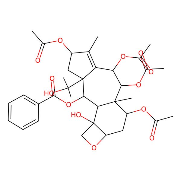 2D Structure of [(1R,2S,3S,5S,8R,9R,10S,11S,13R,16S)-5,8,9,11-tetraacetyloxy-16-hydroxy-3-(2-hydroxypropan-2-yl)-6,10-dimethyl-14-oxatetracyclo[8.6.0.03,7.013,16]hexadec-6-en-2-yl] benzoate
