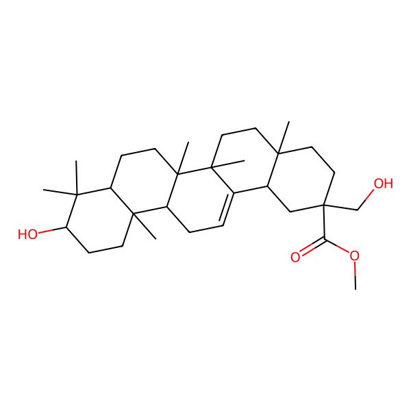 2D Structure of Methyl 10-hydroxy-2-(hydroxymethyl)-4a,6a,6b,9,9,12a-hexamethyl-1,3,4,5,6,6a,7,8,8a,10,11,12,13,14b-tetradecahydropicene-2-carboxylate 2D Structure of Methyl 10-hydroxy-2-(hydroxymethyl)-4a,6a,6b,9,9,12a-hexamethyl-1,3,4,5,6,6a,7,8,8a,10,11,12,13,14b-tetradecahydropicene-2-carboxylate
