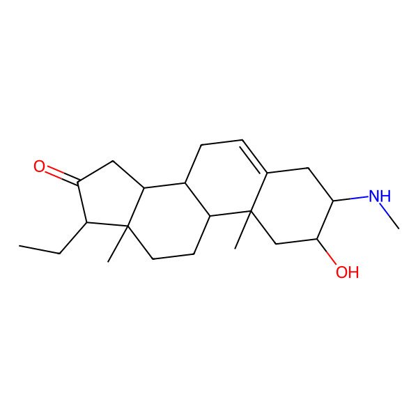 2D Structure of (13S)-17-ethyl-2-hydroxy-10,13-dimethyl-3-(methylamino)-1,2,3,4,7,8,9,11,12,14,15,17-dodecahydrocyclopenta[a]phenanthren-16-one