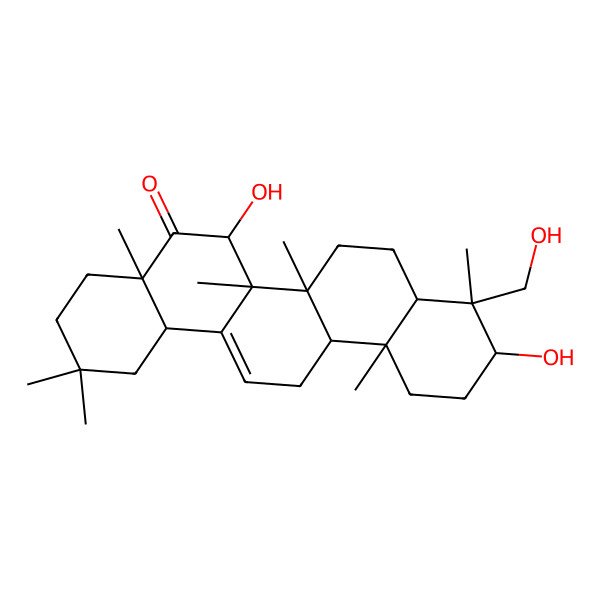 2D Structure of 6,10-dihydroxy-9-(hydroxymethyl)-2,2,4a,6a,6b,9,12a-heptamethyl-3,4,6,6a,7,8,8a,10,11,12,13,14b-dodecahydro-1H-picen-5-one