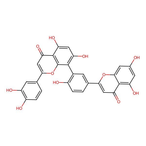 2D Structure of 8-[5-(5,7-Dihydroxy-4-oxochromen-2-yl)-2-hydroxyphenyl]-2-(3,4-dihydroxyphenyl)-5,7-dihydroxychromen-4-one