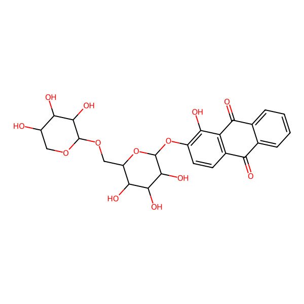 2D Structure of 1-hydroxy-2-[(3R,4S,5S,6R)-3,4,5-trihydroxy-6-[[(2S,3R,4S,5R)-3,4,5-trihydroxyoxan-2-yl]oxymethyl]oxan-2-yl]oxyanthracene-9,10-dione