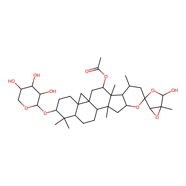 2D Structure of [2-Hydroxy-1,4',6',12',17',17'-hexamethyl-18'-(3,4,5-trihydroxyoxan-2-yl)oxyspiro[3,6-dioxabicyclo[3.1.0]hexane-4,8'-9-oxahexacyclo[11.9.0.01,21.04,12.05,10.016,21]docosane]-3'-yl] acetate