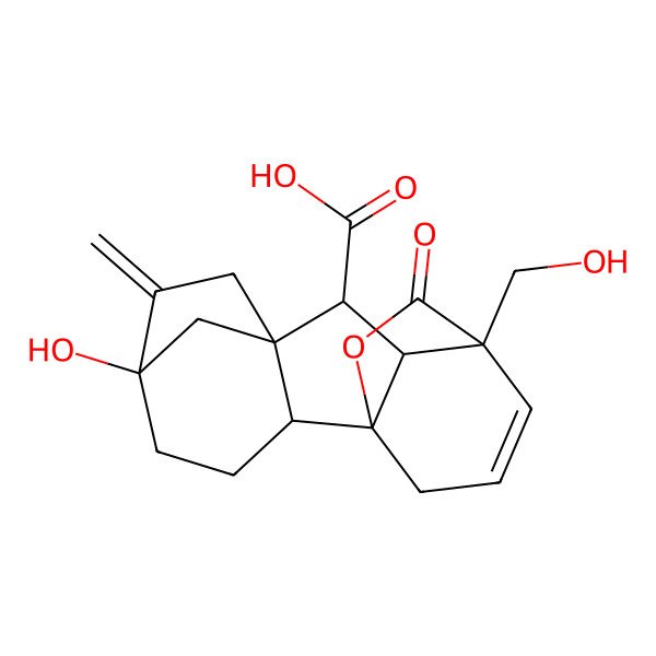 2D Structure of (9S)-5-hydroxy-11-(hydroxymethyl)-6-methylidene-16-oxo-15-oxapentacyclo[9.3.2.15,8.01,10.02,8]heptadec-12-ene-9-carboxylic acid