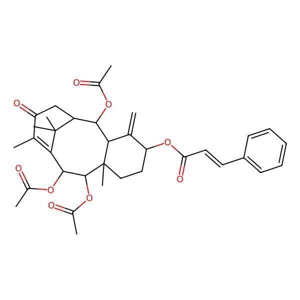 2D Structure of [(1R,2R,5S,8R,9R,10R)-2,9,10-triacetyloxy-8,12,15,15-tetramethyl-4-methylidene-13-oxo-5-tricyclo[9.3.1.03,8]pentadec-11-enyl] (E)-3-phenylprop-2-enoate