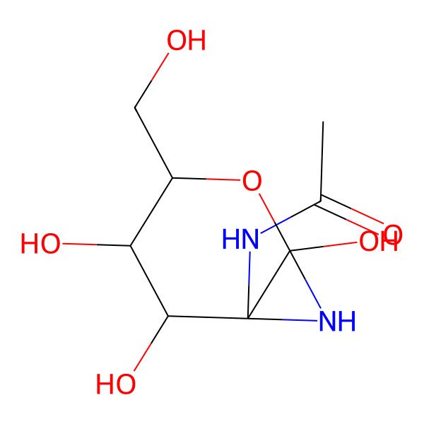 2D Structure of N-[(1R,3R,4S,5R,6S)-1,4,5-trihydroxy-3-(hydroxymethyl)-2-oxa-7-azabicyclo[4.1.0]heptan-6-yl]acetamide