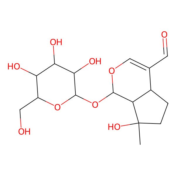 2D Structure of (1S,7S)-7-hydroxy-7-methyl-1-[(2S,3R,4S,5S,6R)-3,4,5-trihydroxy-6-(hydroxymethyl)oxan-2-yl]oxy-4a,5,6,7a-tetrahydro-1H-cyclopenta[c]pyran-4-carbaldehyde