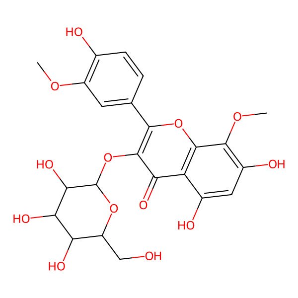 2D Structure of 4H-1-Benzopyran-4-one, 3-(beta-D-galactopyranosyloxy)-5,7-dihydroxy-2-(4-hydroxy-3-methylphenyl)-8-methoxy-