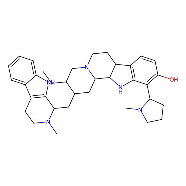2D Structure of (2R,3R,12bS)-3-ethyl-11-[(2S)-1-methylpyrrolidin-2-yl]-2-[[(1S)-2-methyl-1,3,4,9-tetrahydropyrido[3,4-b]indol-1-yl]methyl]-1,2,3,4,6,7,7a,12,12a,12b-decahydroindolo[2,3-a]quinolizin-10-ol