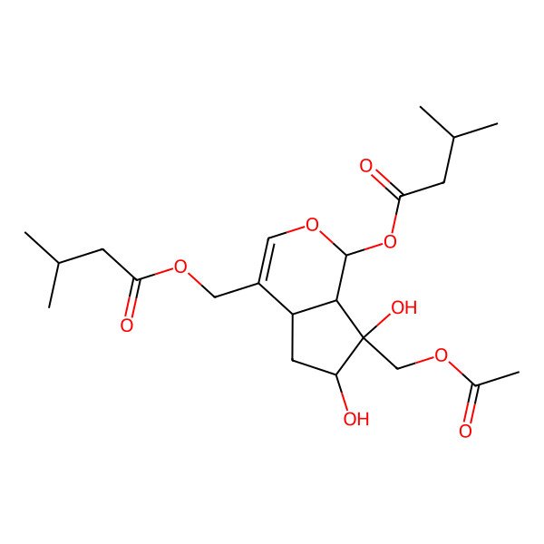 2D Structure of [(1S,4aS,6S,7R,7aS)-7-(acetyloxymethyl)-6,7-dihydroxy-1-(3-methylbutanoyloxy)-4a,5,6,7a-tetrahydro-1H-cyclopenta[c]pyran-4-yl]methyl 3-methylbutanoate