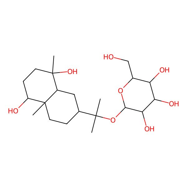 2D Structure of (2S,3R,4S,5S,6R)-2-[2-[(2R,4aR,5R,8R,8aR)-5,8-dihydroxy-4a,8-dimethyl-1,2,3,4,5,6,7,8a-octahydronaphthalen-2-yl]propan-2-yloxy]-6-(hydroxymethyl)oxane-3,4,5-triol