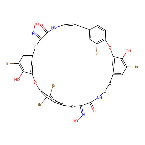2D Structure of 5,16,21,32,36-Pentabromo-4,20-dihydroxy-12,25-bis(hydroxyimino)-2,18-dioxa-10,27-diazapentacyclo[28.2.2.214,17.13,7.119,23]octatriaconta-1(32),3,5,7(38),14,16,19,21,23(35),28,30,33,36-tridecaene-11,26-dione