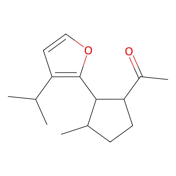 2D Structure of Ethanone, 1-[(1R,2R,3R)-3-methyl-2-[3-(1-methylethyl)-2-furanyl]cyclopentyl]-