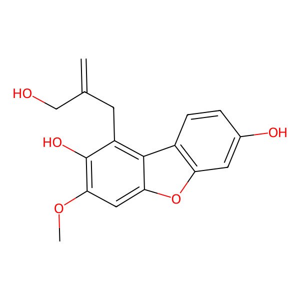 2D Structure of 1-[2-(Hydroxymethyl)-2-propenyl]-3-methoxydibenzofuran-2,7-diol