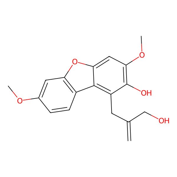 2D Structure of 1-[2-(Hydroxymethyl)-2-propenyl]-3,7-dimethoxydibenzofuran-2-ol