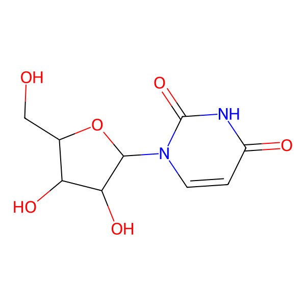 2D Structure of 1-[(2R,3R,4S,5S)-3,4-dihydroxy-5-(hydroxymethyl)oxolan-2-yl]pyrimidine-2,4-dione