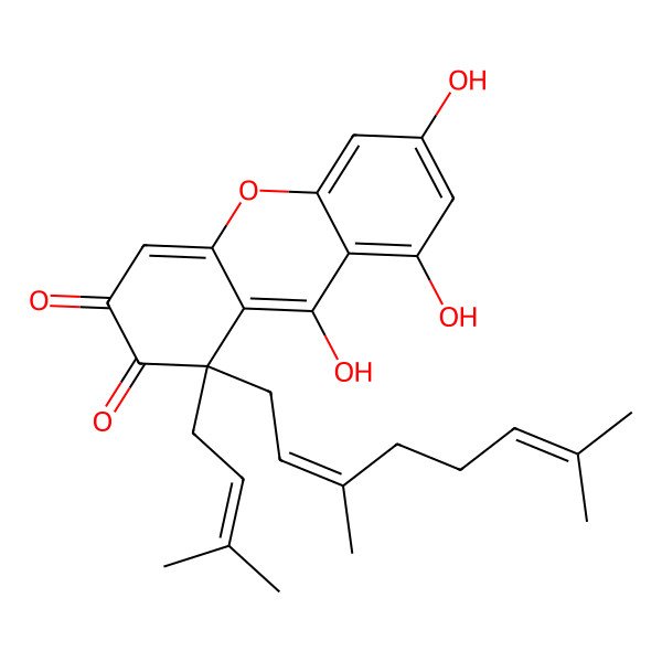 2D Structure of 1-[(2Z)-3,7-dimethylocta-2,6-dienyl]-6,8,9-trihydroxy-1-(3-methylbut-2-enyl)xanthene-2,3-dione