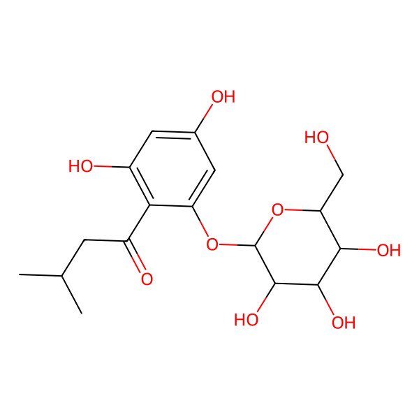 2D Structure of 1-[(3-methylbutanoyl)phloroglucinyl]-beta-D-glucopyranoside