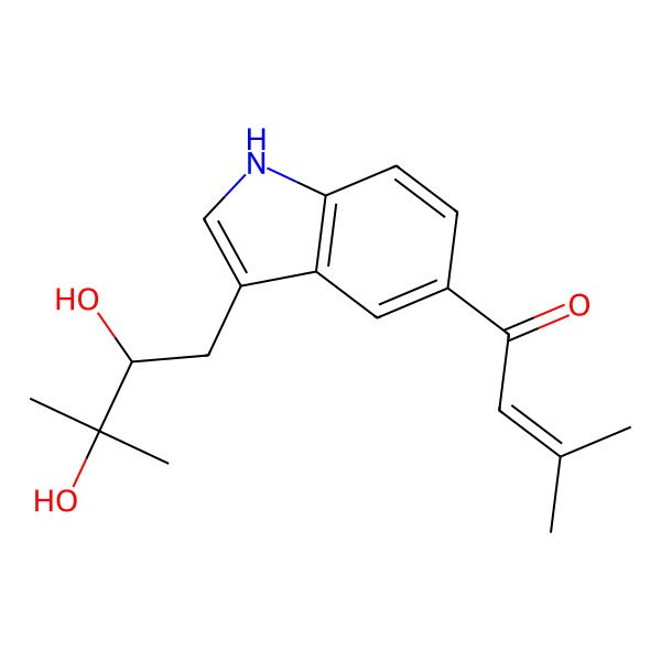 2D Structure of 1-[3-[(2R)-2,3-dihydroxy-3-methylbutyl]-1H-indol-5-yl]-3-methylbut-2-en-1-one