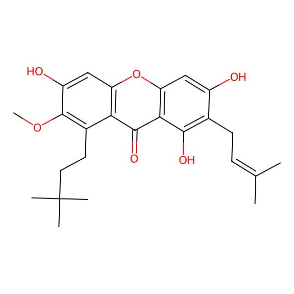2D Structure of 1-(3,3-Dimethylbutyl)-3,6,8-trihydroxy-2-methoxy-7-(3-methylbut-2-enyl)xanthen-9-one