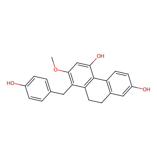 2D Structure of 1-(4-Hydroxybenzyl)-2-methoxy-9,10-dihydrophenanthrene-4,7-diol