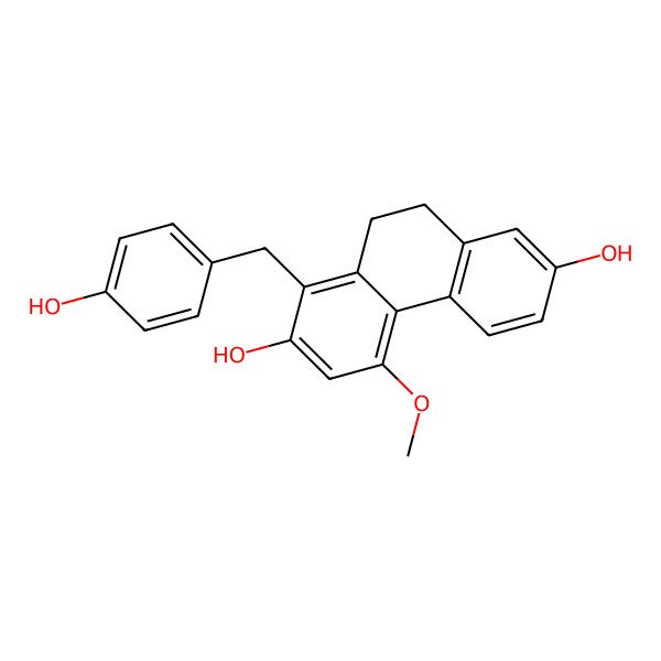 2D Structure of 1-(4-Hydroxybenzyl)-4-methoxy-9,10-dihydrophenanthrene-2,7-diol