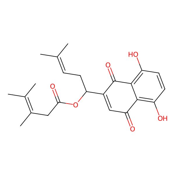 2D Structure of [1-(5,8-Dihydroxy-1,4-dioxonaphthalen-2-yl)-4-methylpent-3-enyl] 3,4-dimethylpent-3-enoate