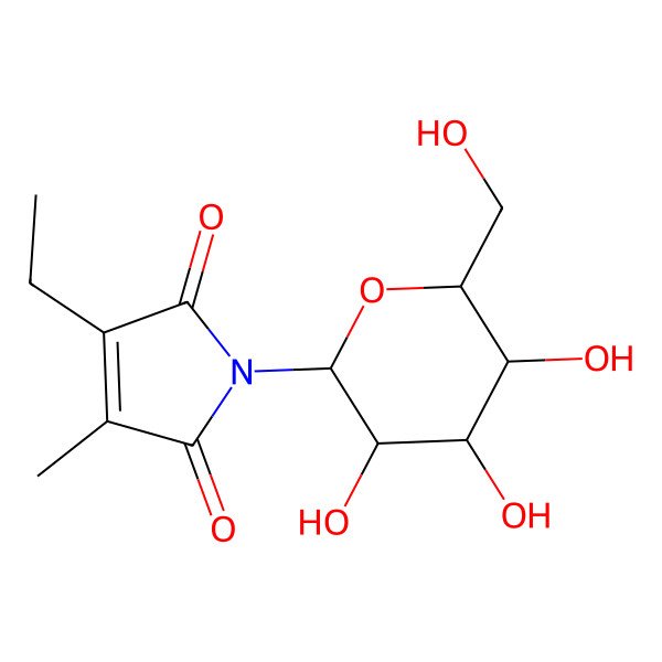 2D Structure of 1-(beta-D-Glucopyranosyl)-3-ethyl-4-methyl-1H-pyrrole-2,5-dione 2D Structure of 1-(beta-D-Glucopyranosyl)-3-ethyl-4-methyl-1H-pyrrole-2,5-dione