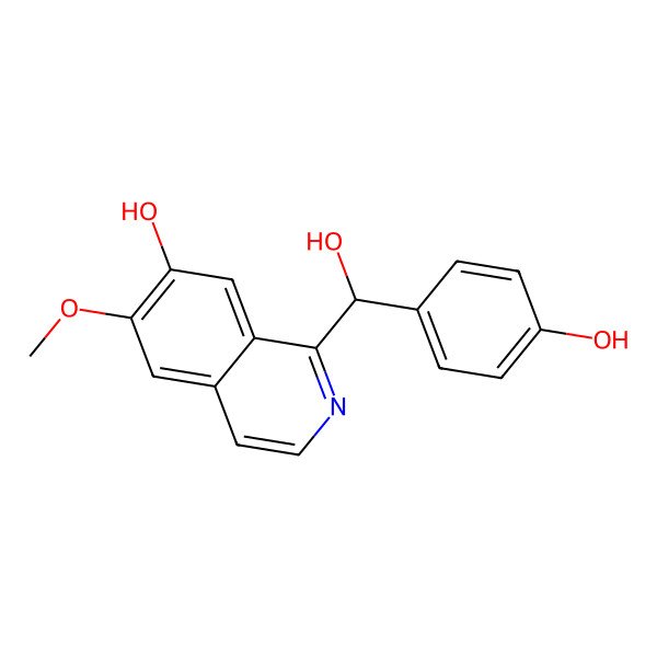2D Structure of 1-[Hydroxy(4-hydroxyphenyl)methyl]-6-methoxyisoquinolin-7-ol