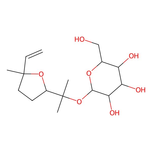 2D Structure of 1-Methyl-1-[(2R,5S)-5-methyl-5-vinyltetrahydrofuran-2-yl]ethyl beta-D-glucopyranoside