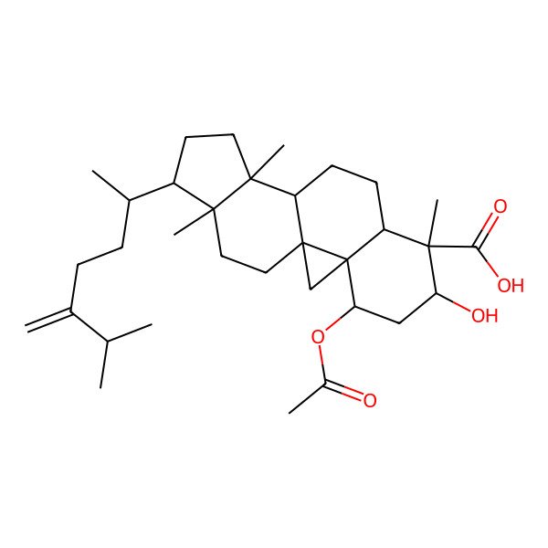 2D Structure of (1S,3S,4S,6S,7S,8R,11S,12S,15R,16R)-4-acetyloxy-6-hydroxy-7,12,16-trimethyl-15-[(2R)-6-methyl-5-methylideneheptan-2-yl]pentacyclo[9.7.0.01,3.03,8.012,16]octadecane-7-carboxylic acid