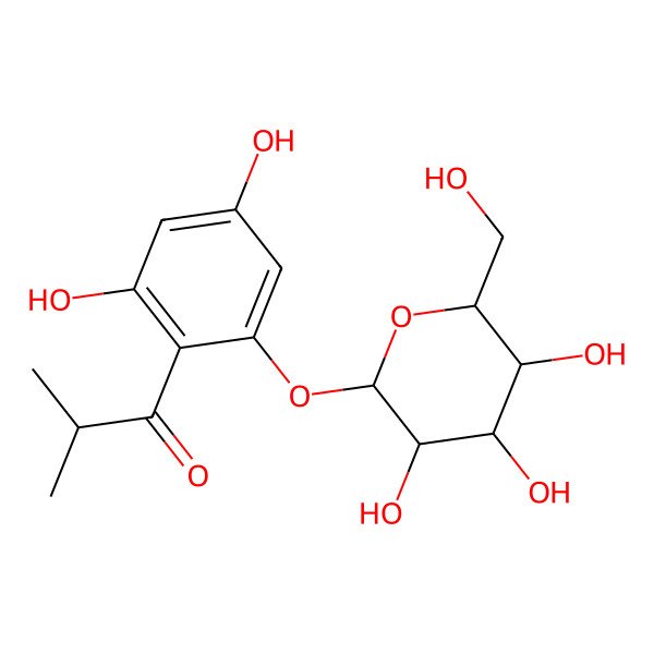 2D Structure of 1-Propanone, 1-[2-(beta-D-glucopyranosyloxy)-4,6-dihydroxyphenyl]-2-methyl-