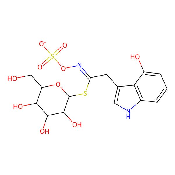2D Structure of 1-S-[2-(4-hydroxy-1H-indol-3-yl)-N-(sulfooxy)ethanimidoyl]-1-thio-beta-D-glucopyranose