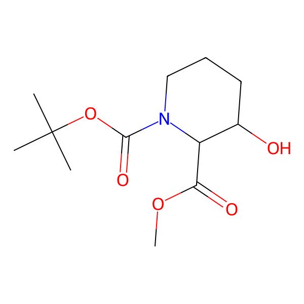 2D Structure of 1-(tert-Butyl) 2-methyl (2S,3R)-3-hydroxypiperidine-1,2-dicarboxylate