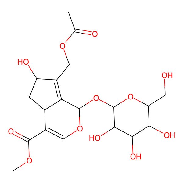 2D Structure of methyl (1S,4aS,6S)-7-(acetyloxymethyl)-6-hydroxy-1-[(2S,3R,4S,5S,6R)-3,4,5-trihydroxy-6-(hydroxymethyl)oxan-2-yl]oxy-1,4a,5,6-tetrahydrocyclopenta[c]pyran-4-carboxylate
